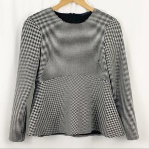 Zara Houndstooth Black and White Peplum Top S